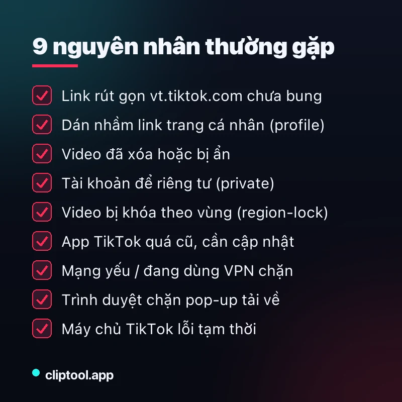 9 nguyên nhân thường gặp khiến không tải được video TikTok